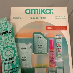 Amika Rescue Team Hair Care Set with Green and Pink Packaging